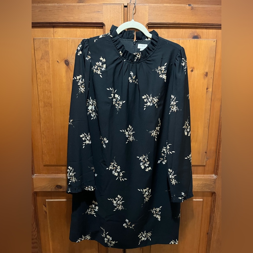 J. Crew Factory Black Floral Long Sleeve Dress